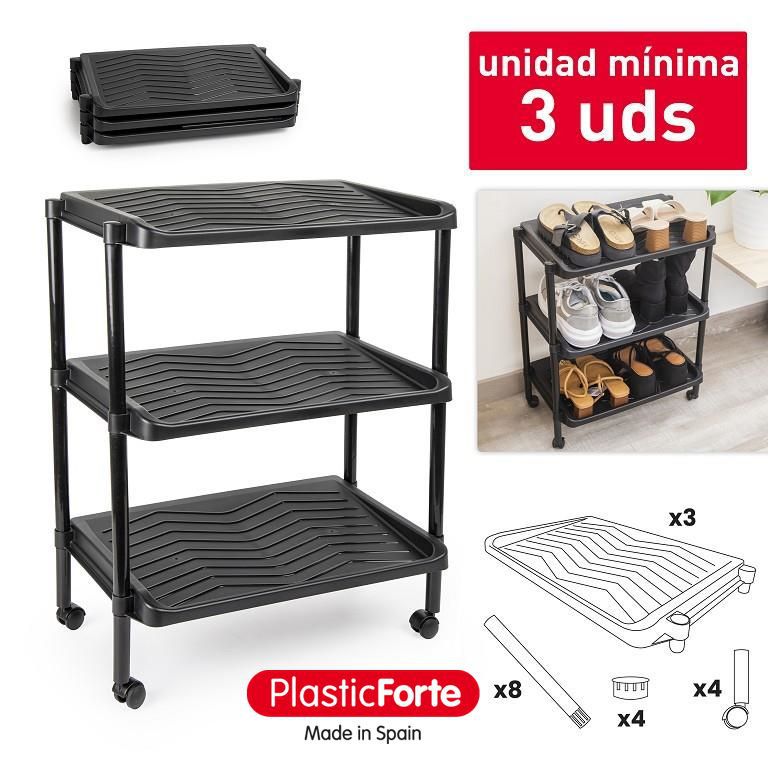 Carrello portascarpe 3 piani NERO