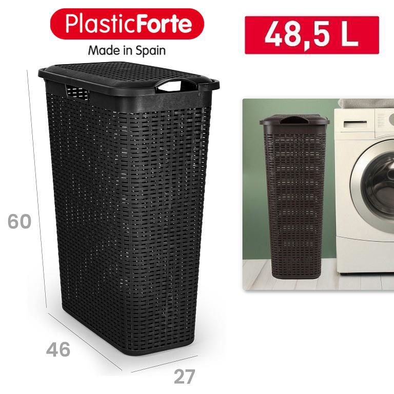 Portabiancheria Rattan Slim 48,5 L NERO