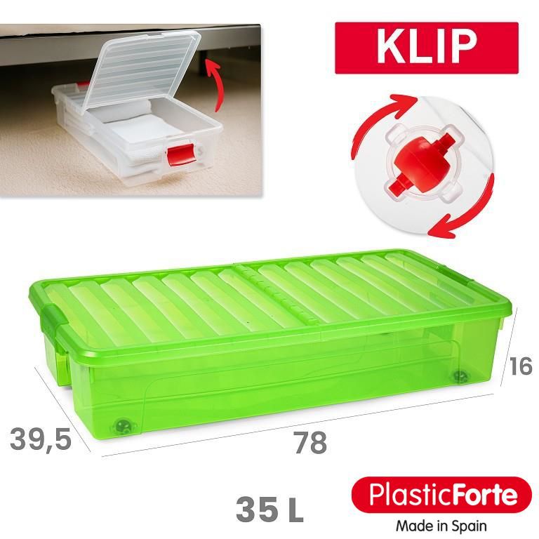Scatola sotto-letto Klip coperchio rimovibile 35 L VERDE TRASL