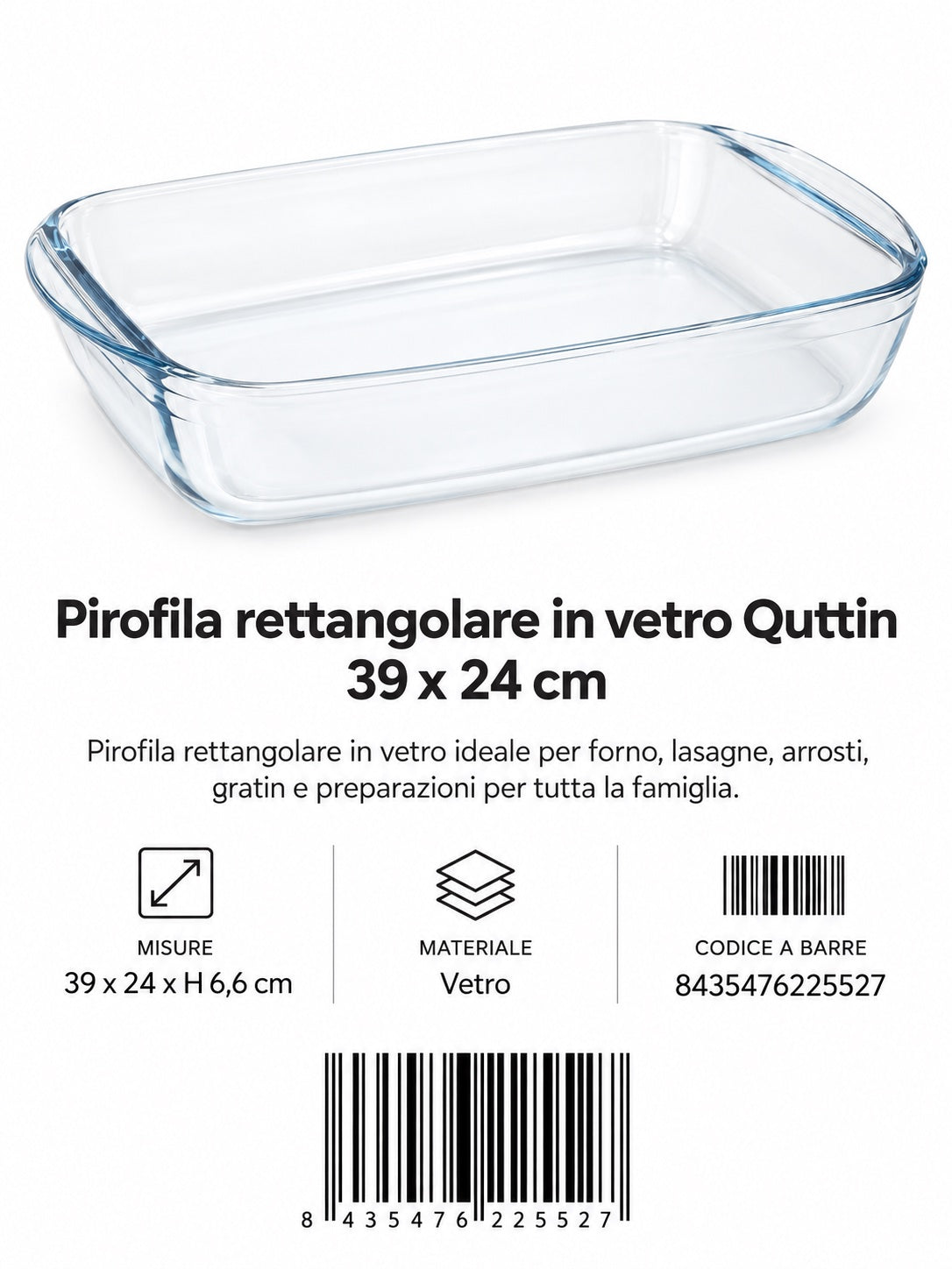 Pirofila Vetro Rettangolare 39X24Cm
