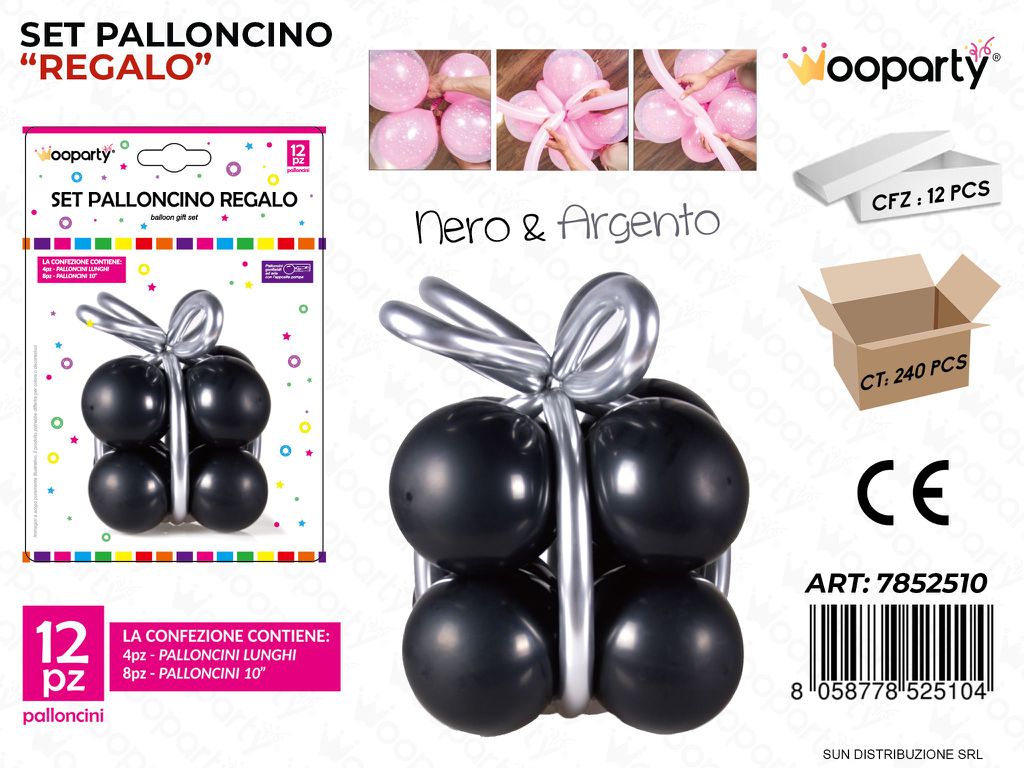 Set Palloncino Regalo NERO*ARGENTO 12PCS
