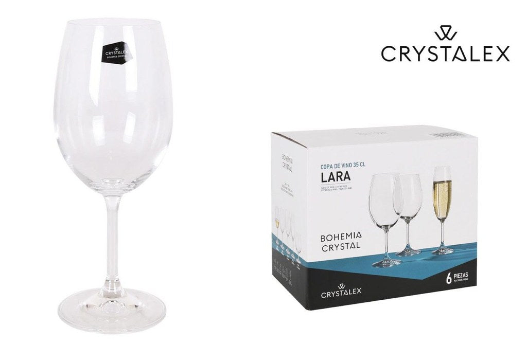 Set 6 Copas Vino Cristal Bohemia 350cc Lara