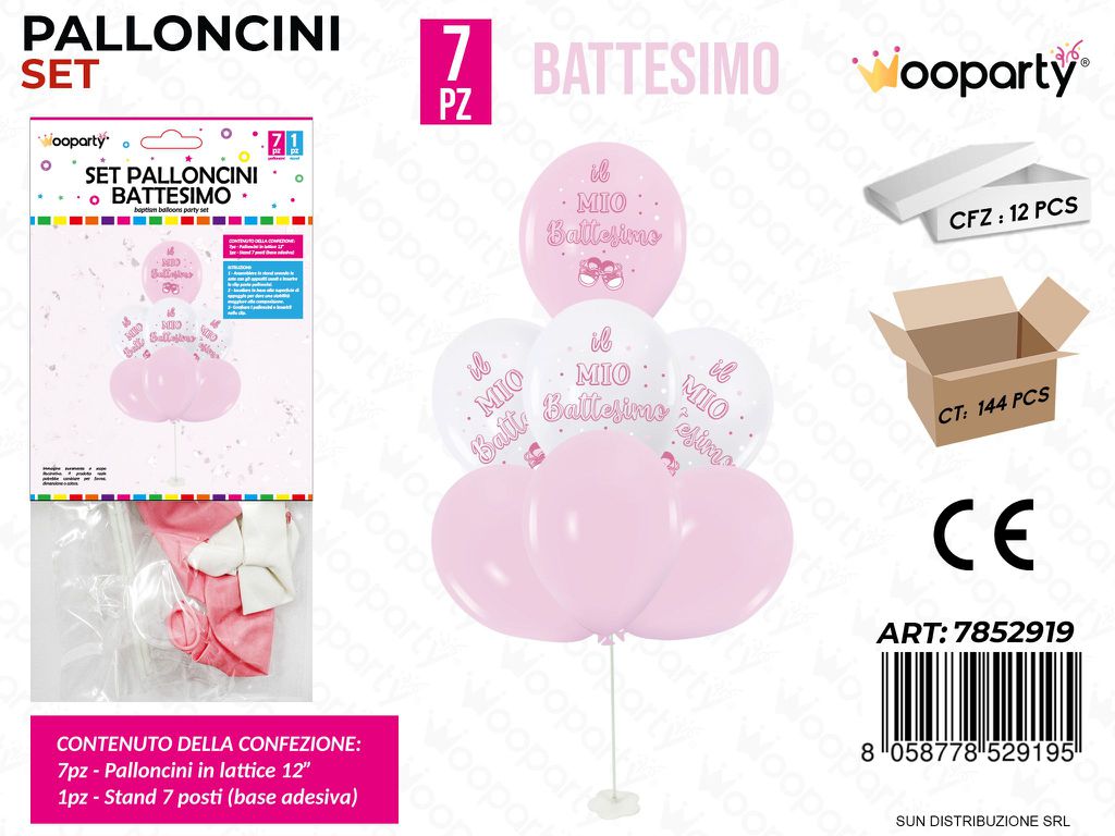 Set Palloncini c/ Stand Battesimo Girl 7PCS Ass. / Pz da 12