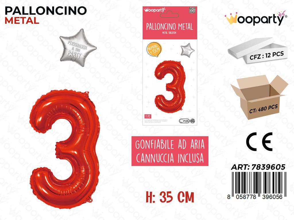 Palloncino Rosso Metal 35CM N. 3
