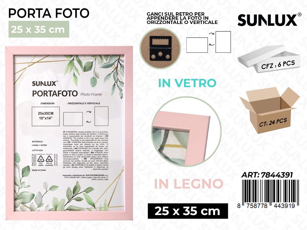Sunlux Portafoto c/Ganci Rosa Legno 25*35CM