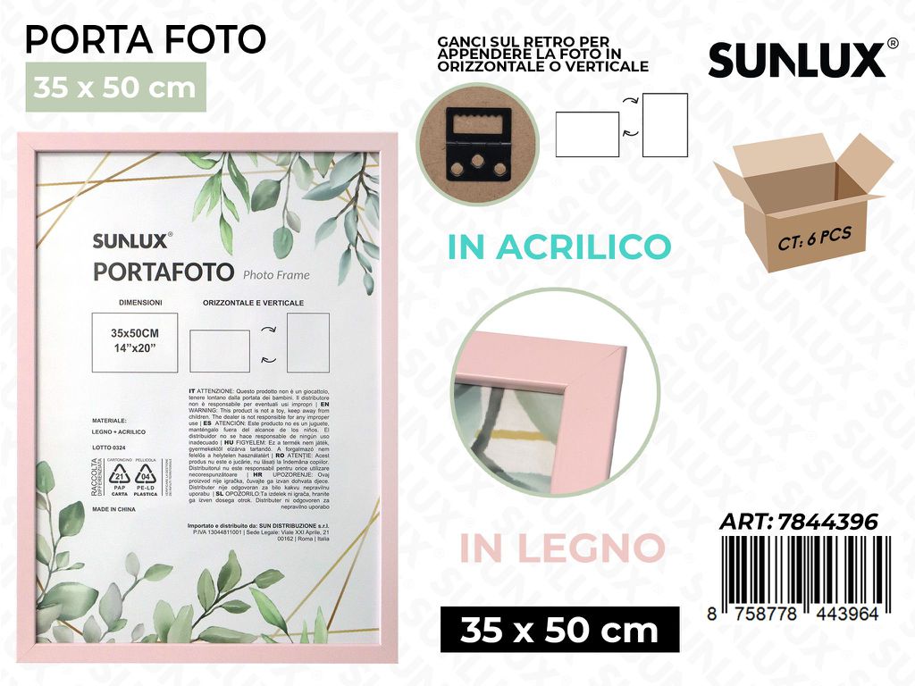 Sunlux Portafoto c/Ganci Rosa Legno 35*50CM