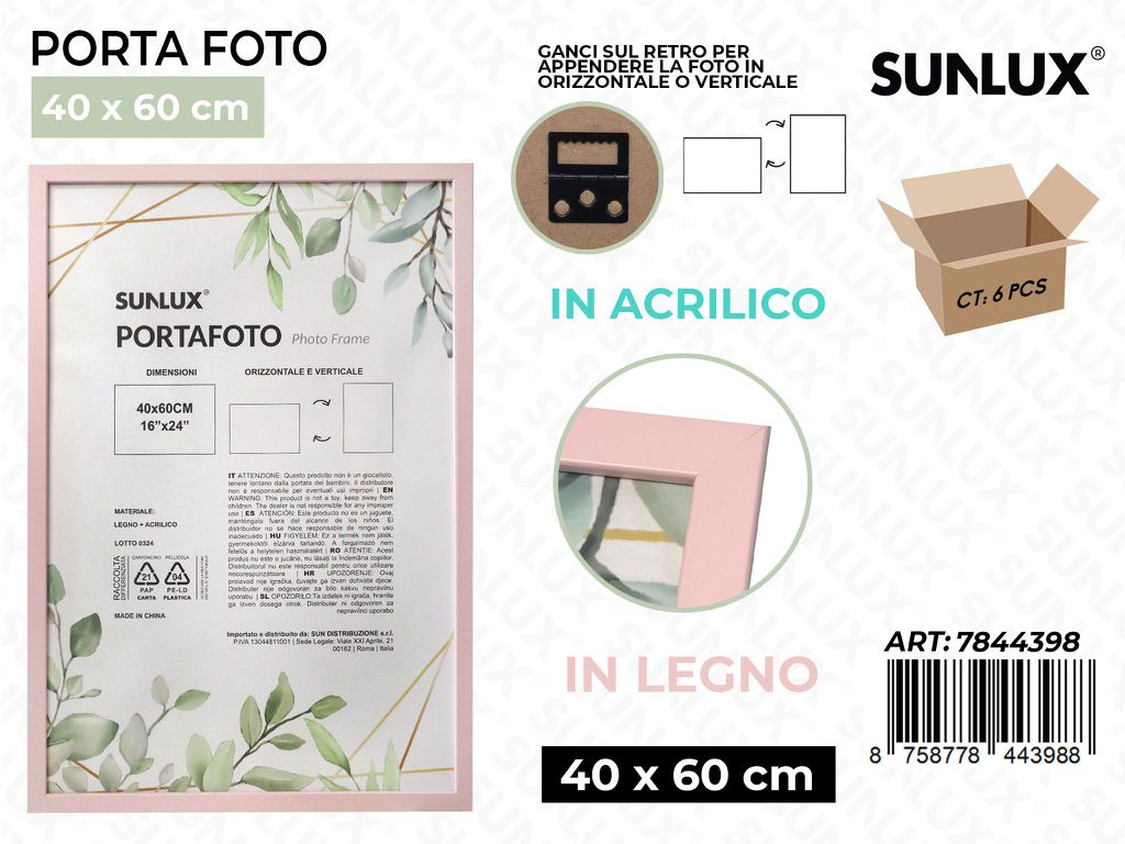 Sunlux Portafoto c/Ganci Rosa Legno 40*60CM