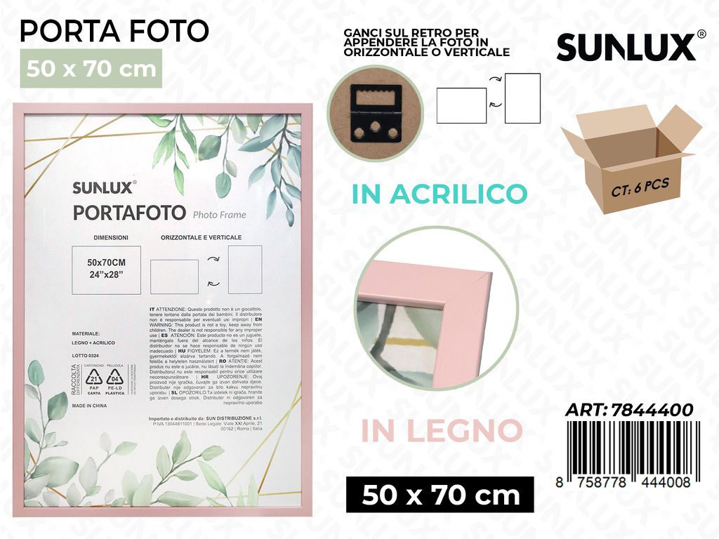 Sunlux Portafoto c/Ganci Rosa Legno 50*70CM