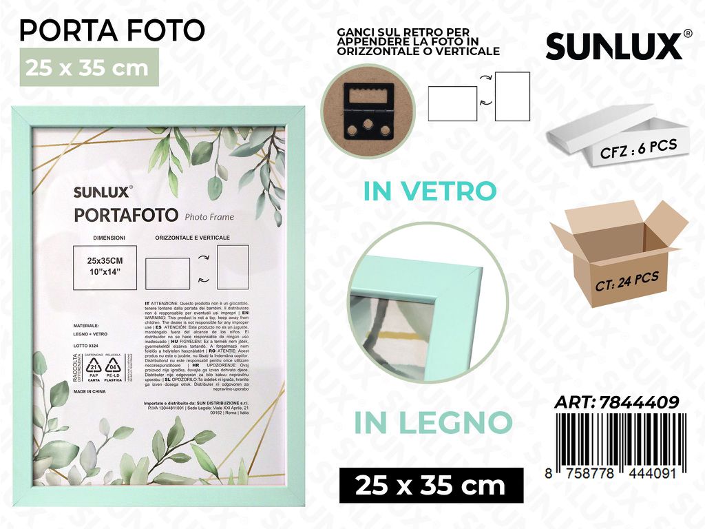 Sunlux Portafoto c/Ganci Celeste Legno 25*35CM