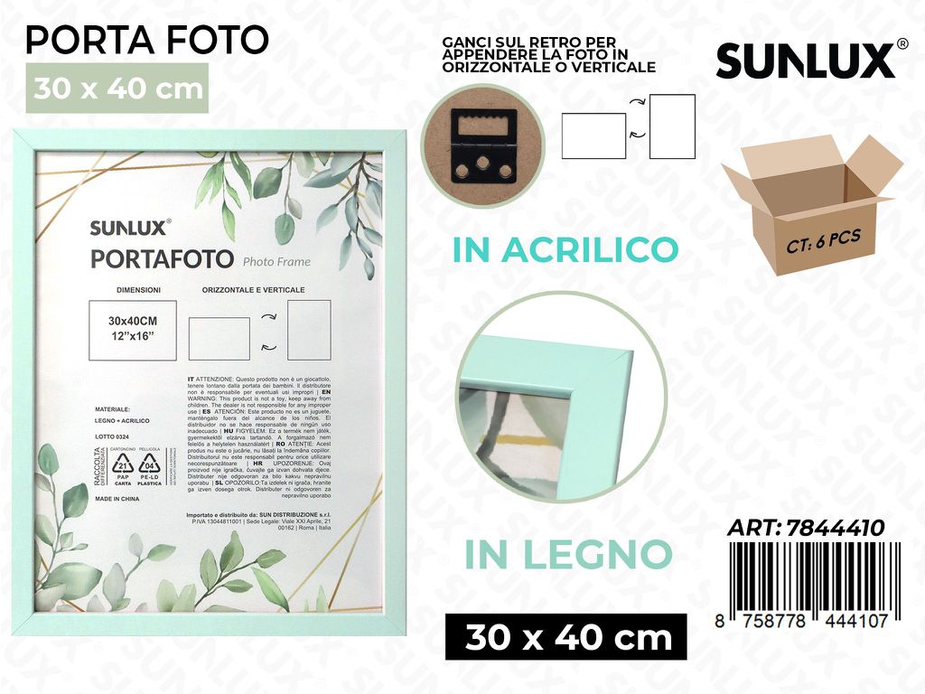 Sunlux Portafoto c/Ganci Celeste Legno 30*40CM