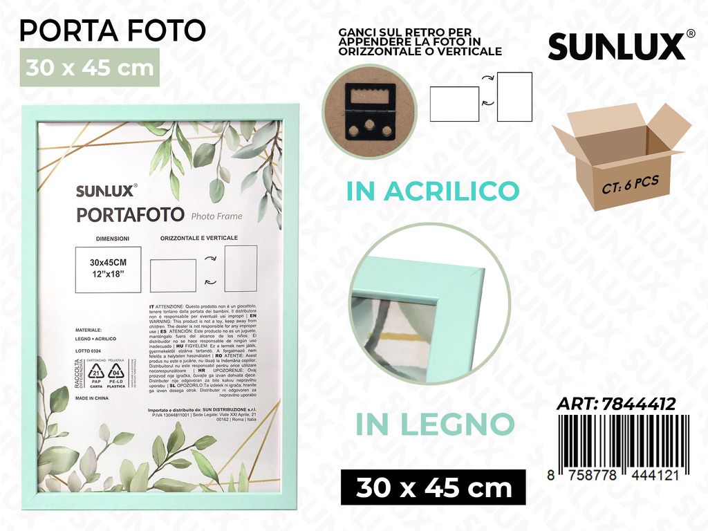 Sunlux Portafoto c/Ganci Celeste Legno 30*45CM