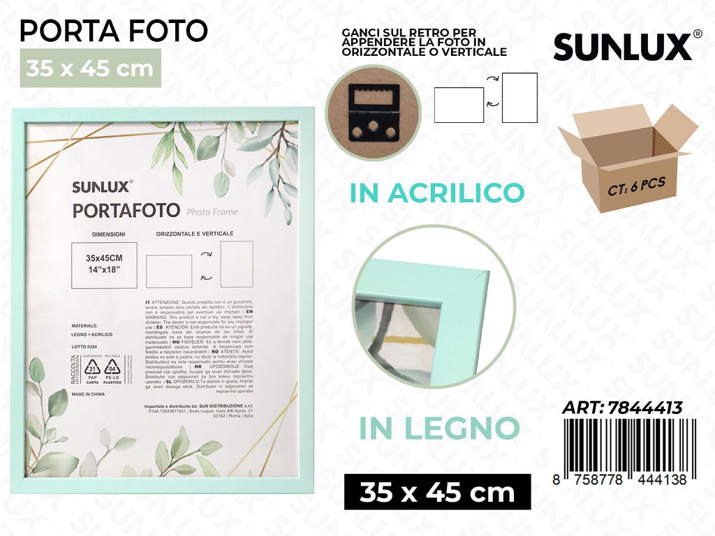 Sunlux Portafoto c/Ganci Celeste Legno 35*45CM