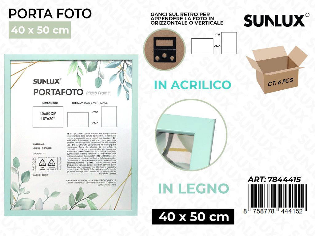 Sunlux Portafoto c/Ganci Celeste Legno 40*50CM