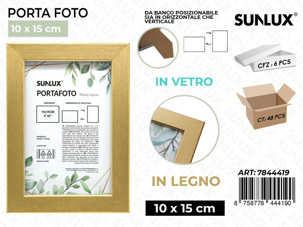 Sunlux Portafoto Oro Legno 10*15CM