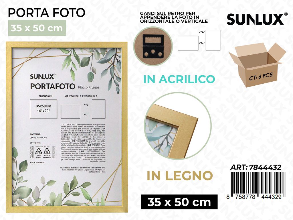 Sunlux Portafoto c/Ganci Oro Legno 35*50CM