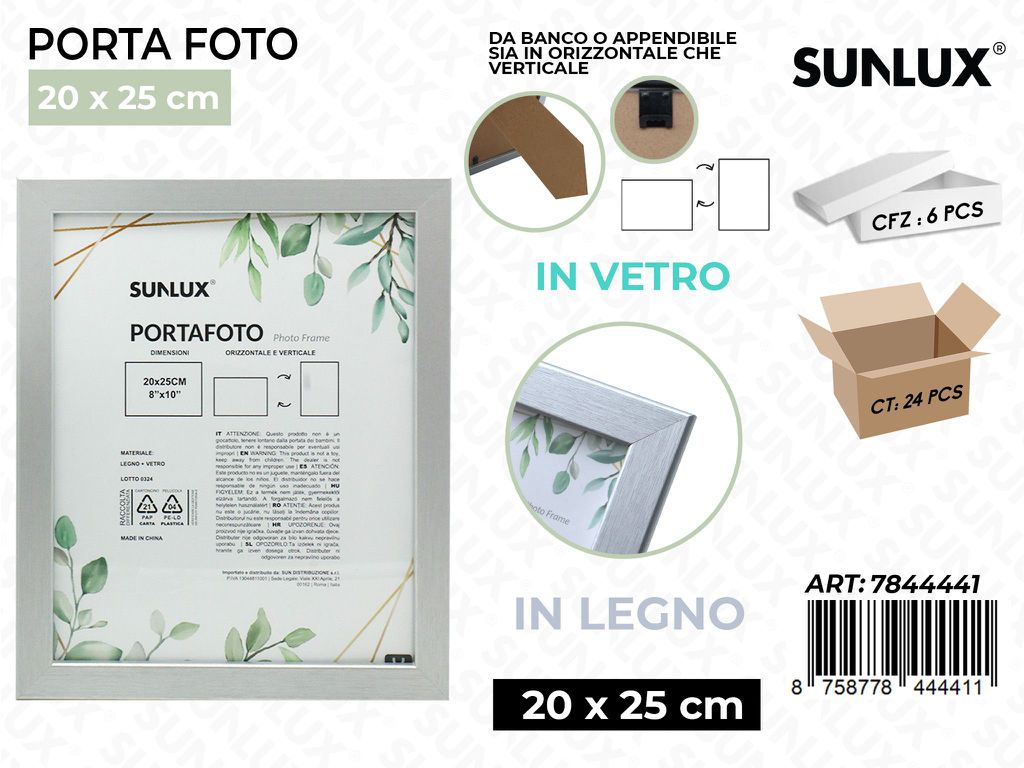 Sunlux Portafoto Argento Legno 20*25CM