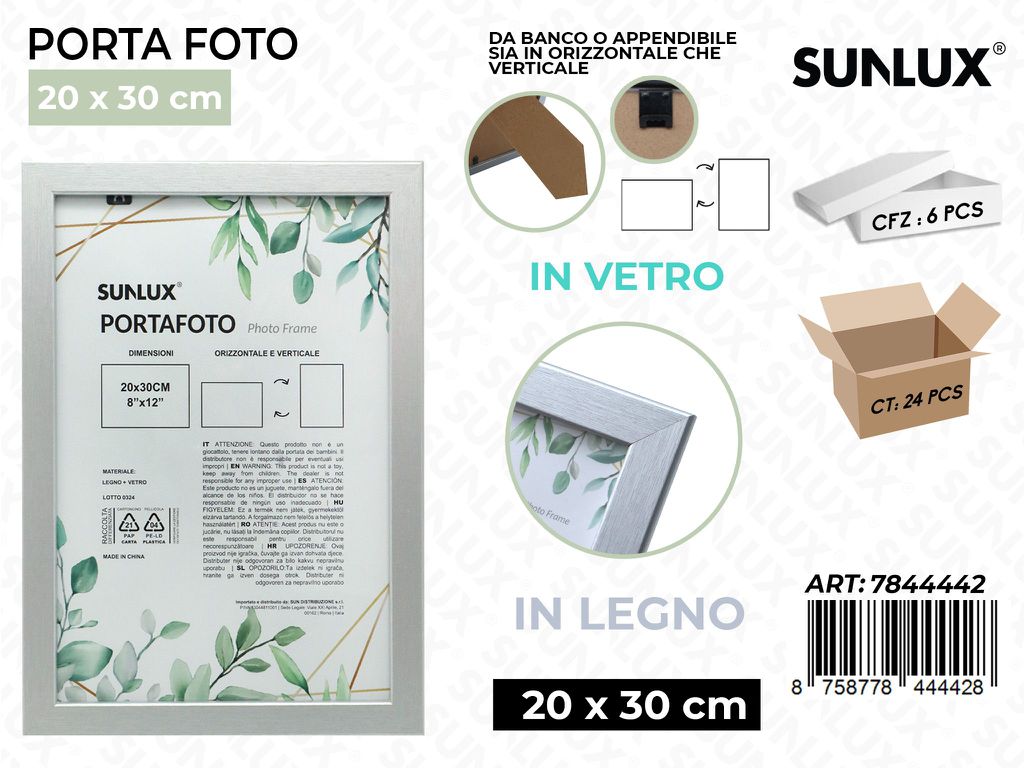 Sunlux Portafoto Argento Legno 20*30CM