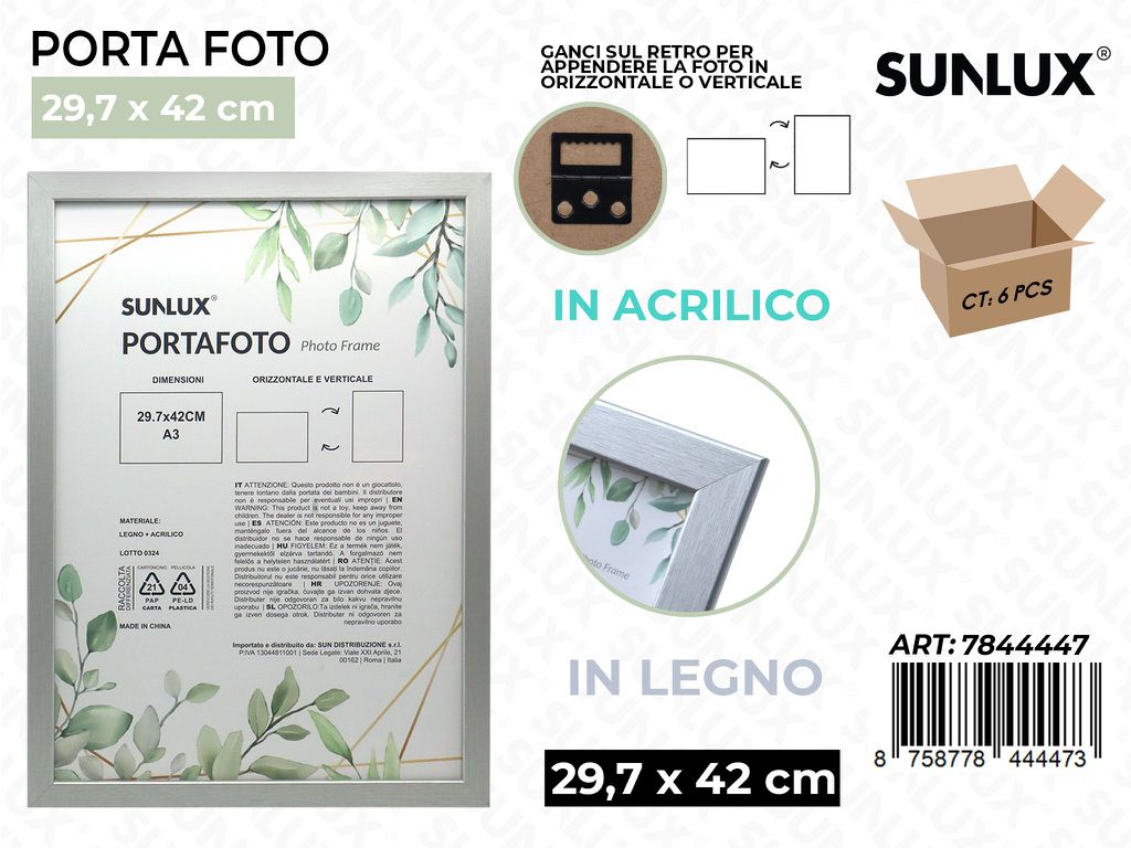 Sunlux Portafoto Argento Legno 29.7*42CM