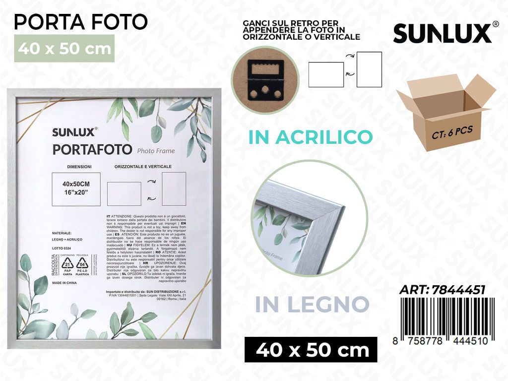 Sunlux Portafoto Argento Legno 40*50CM
