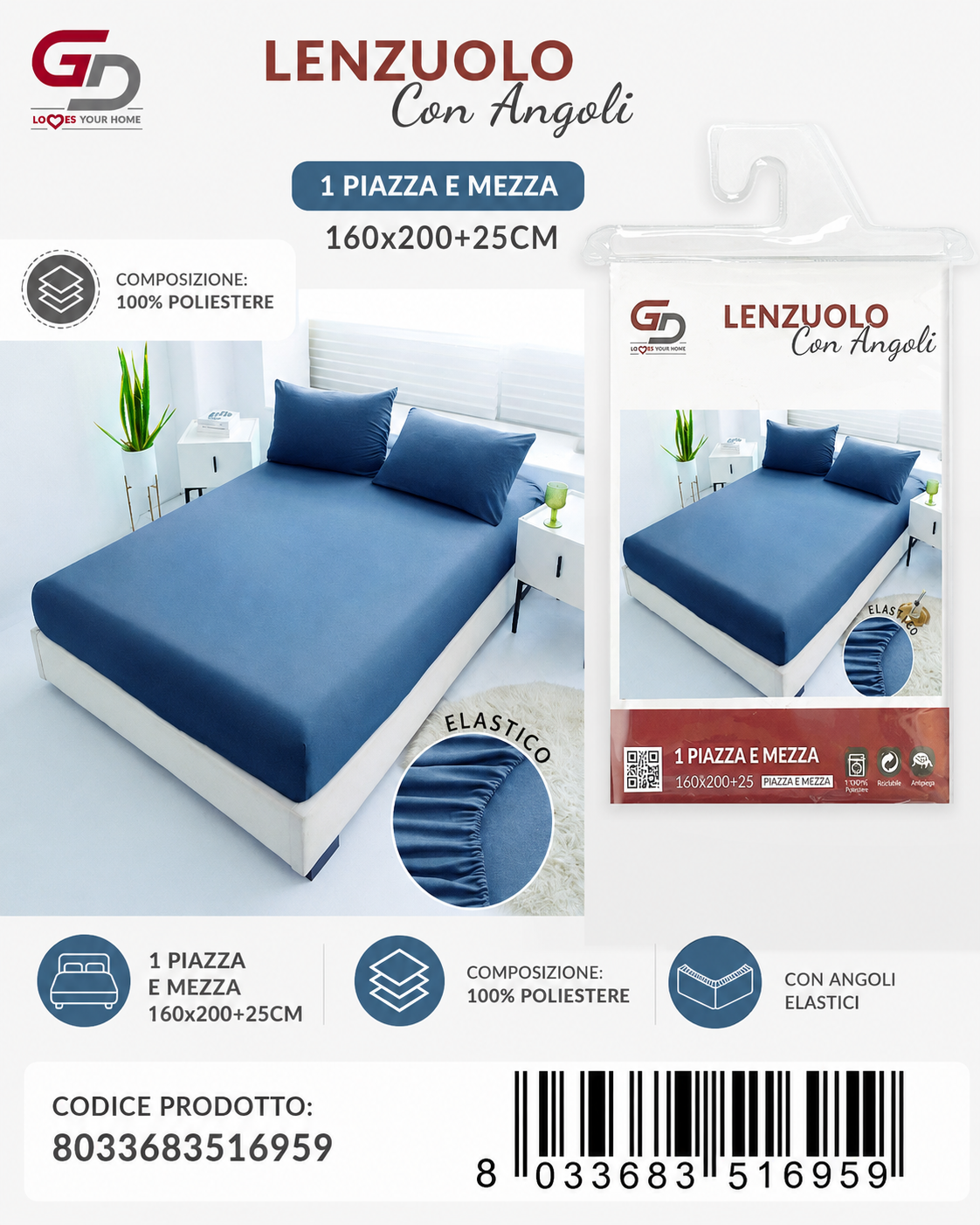 Lenzuolo Con Angoli 160*200+25Cm In Poliestere