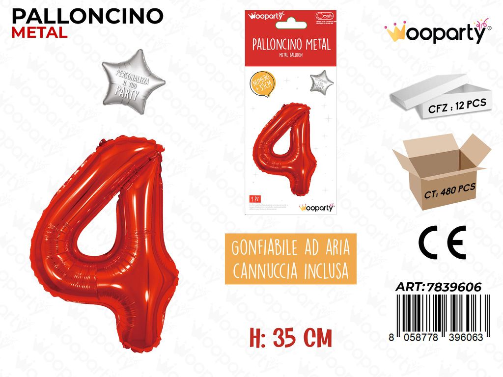 Palloncino Rosso Metal 35CM N. 4
