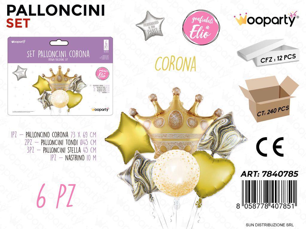 Set Palloncini Corona Oro 6PCS Ass.