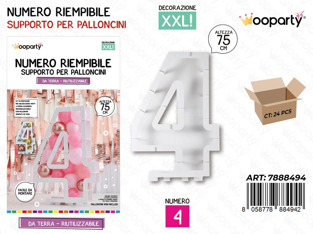 Wooparty Num. Riempibile Pallonc. N.4 75CM