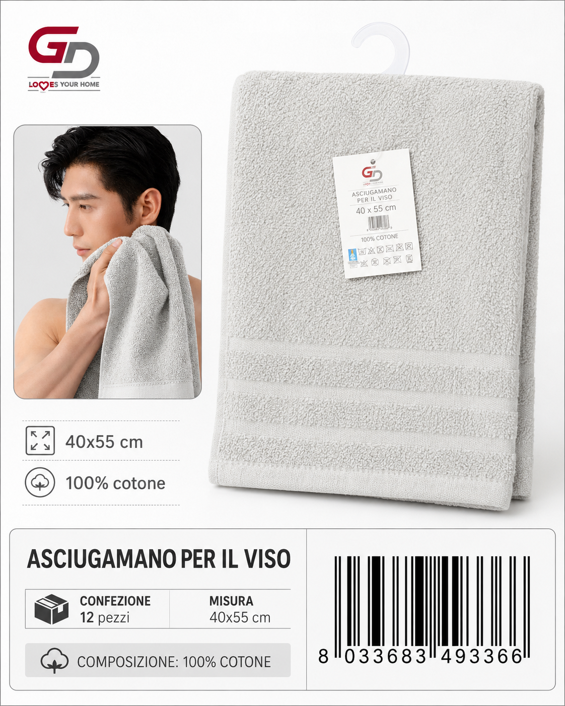Guest Towels Grey 40X55 16/S Ring 380