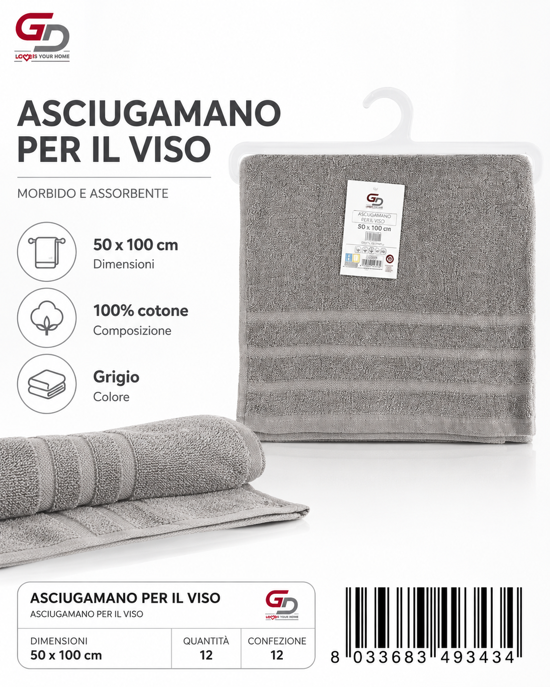 Face Towels Smoke 50X100 16/S Ring 380