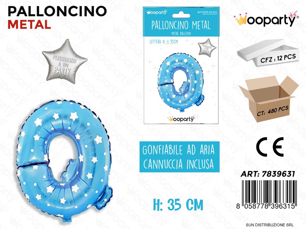Palloncino Mylar Blu c/ Stelle Let. Q 35CM