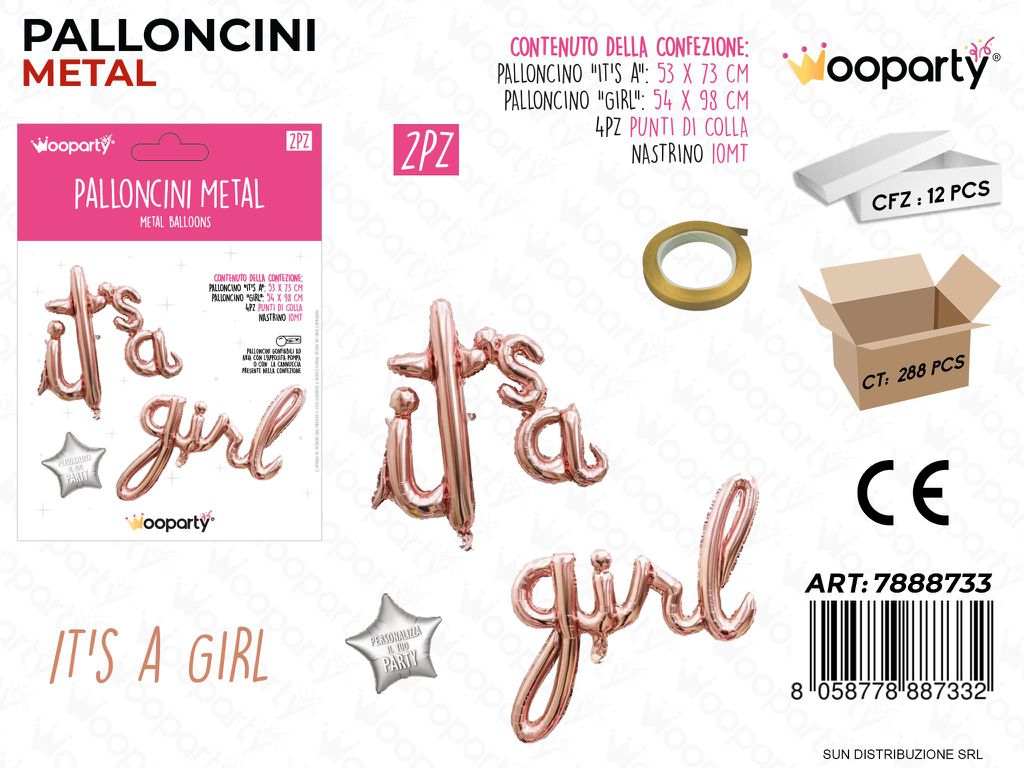 Palloncini Metal Its a Girl Oro Rosa