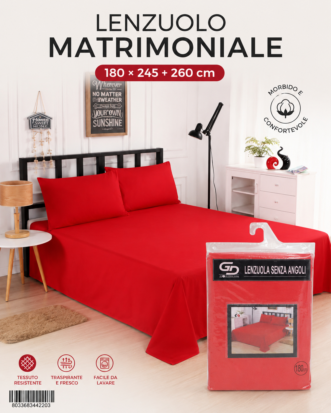 Lenzuolo Matrimoniale 245*260Cm 180Cm