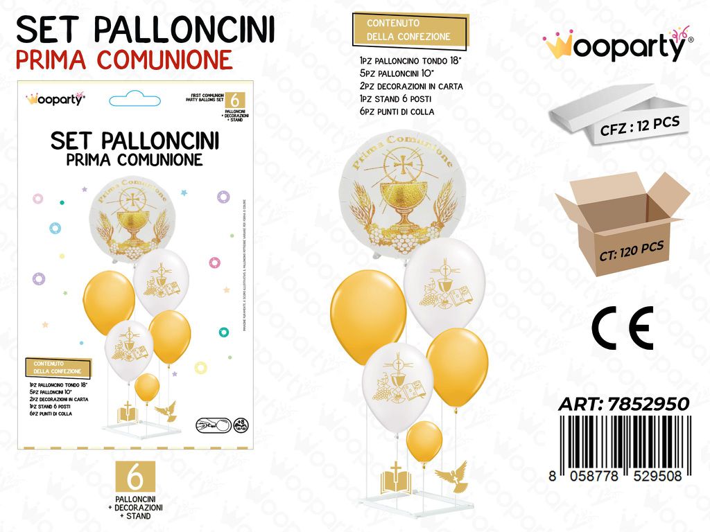 Set Palloncini c/ Stand Comunione 6PCS Ass. / Pz da 12