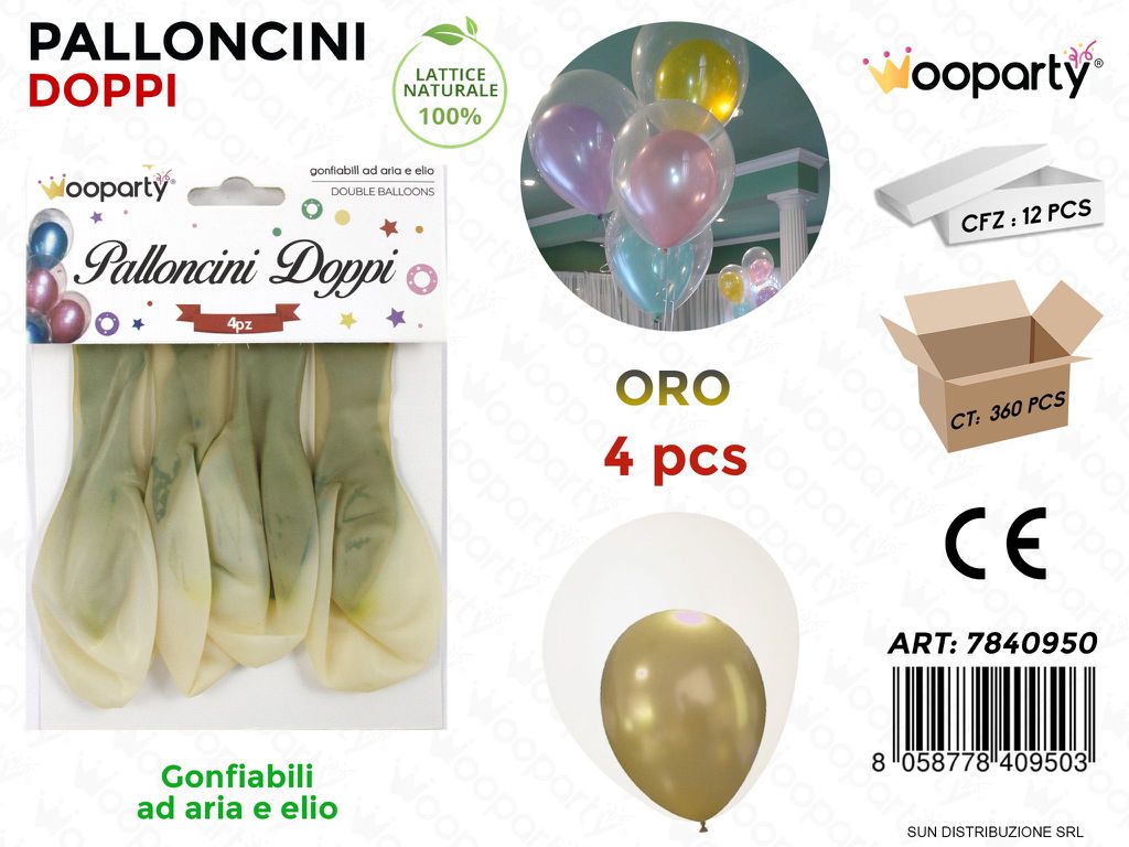 Palloncini Doppi Trasp.- Oro Metal 4PCS
