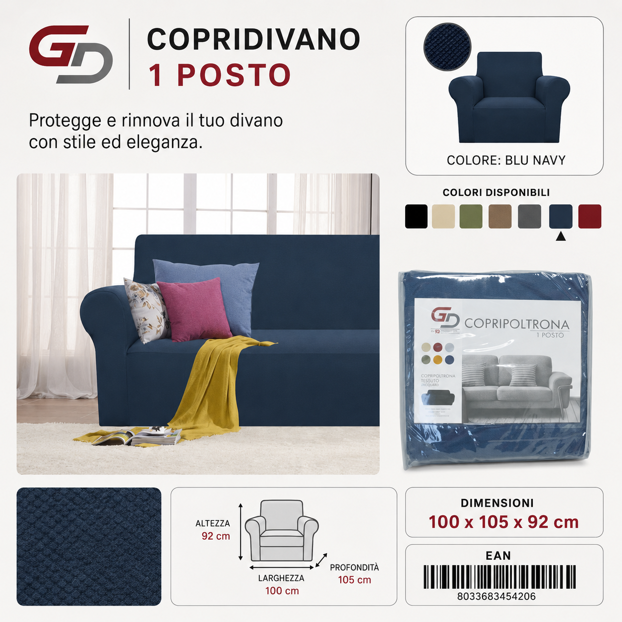 Copridivano Elasticizzato Elisa 1 Posti 210G