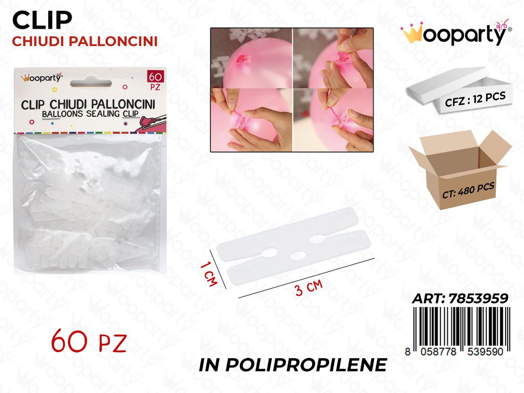 Wooparty Clip Chiudi Palloncini 60PCS 1*3CM