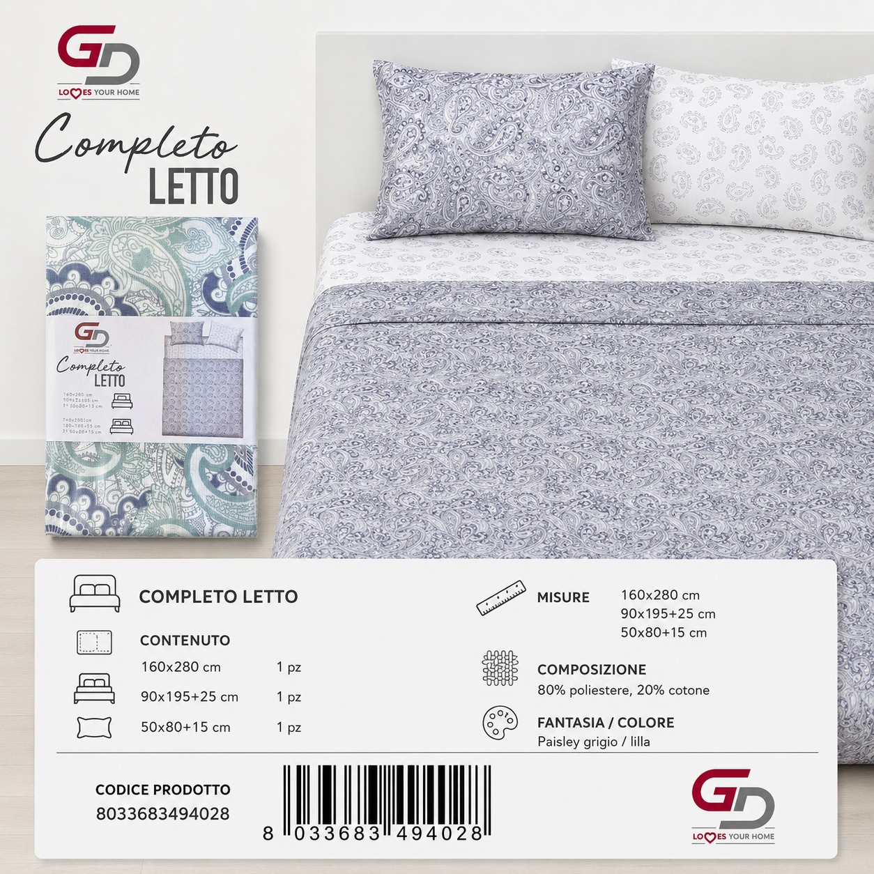 Set Di Lenzuola Singolo 160X280+90X200+50X80 Ah752 Cw2-Ltm