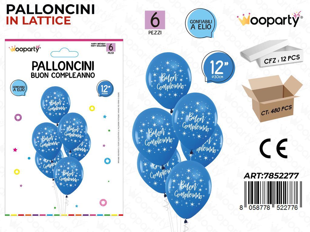 Wooparty Palloncini B. Compl. 6PCS Ass. 30CM