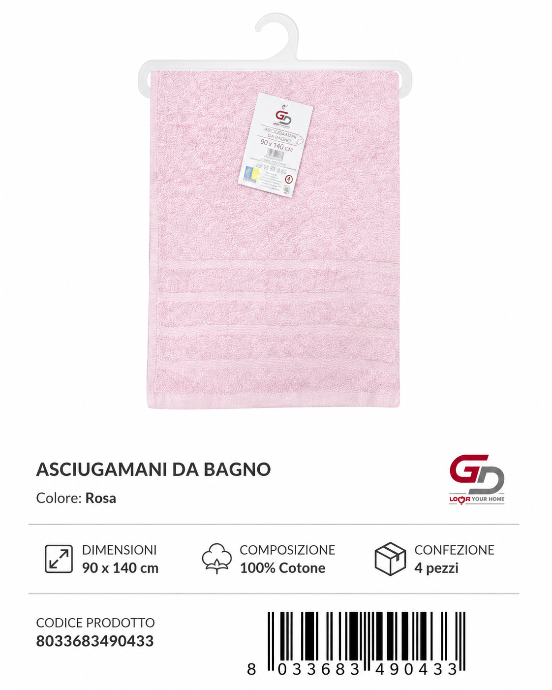 Bath Towels Bright White 90X140 16/S Ring 380