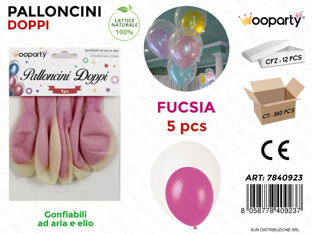 Palloncini Doppi Trasp.- Fucsia 5PCS
