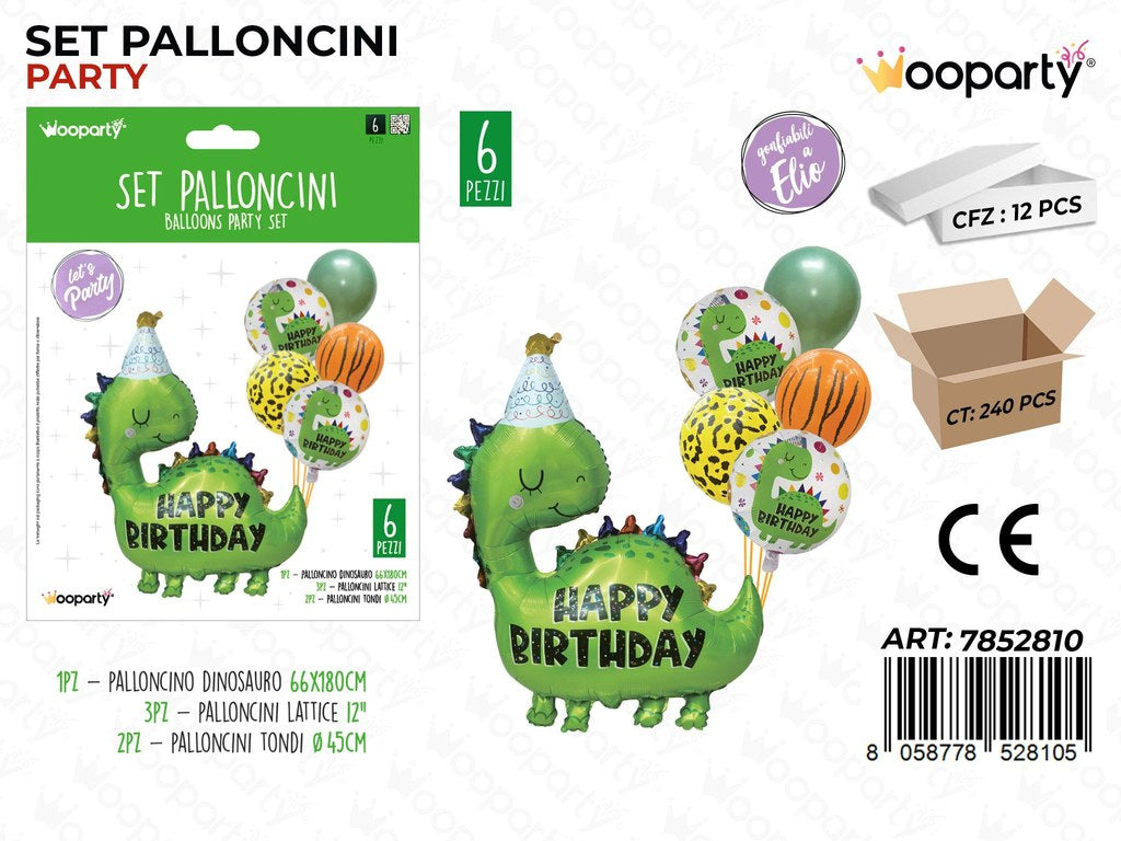 Set Palloncini H. Birthday Dinosauro 6PCS Ass.