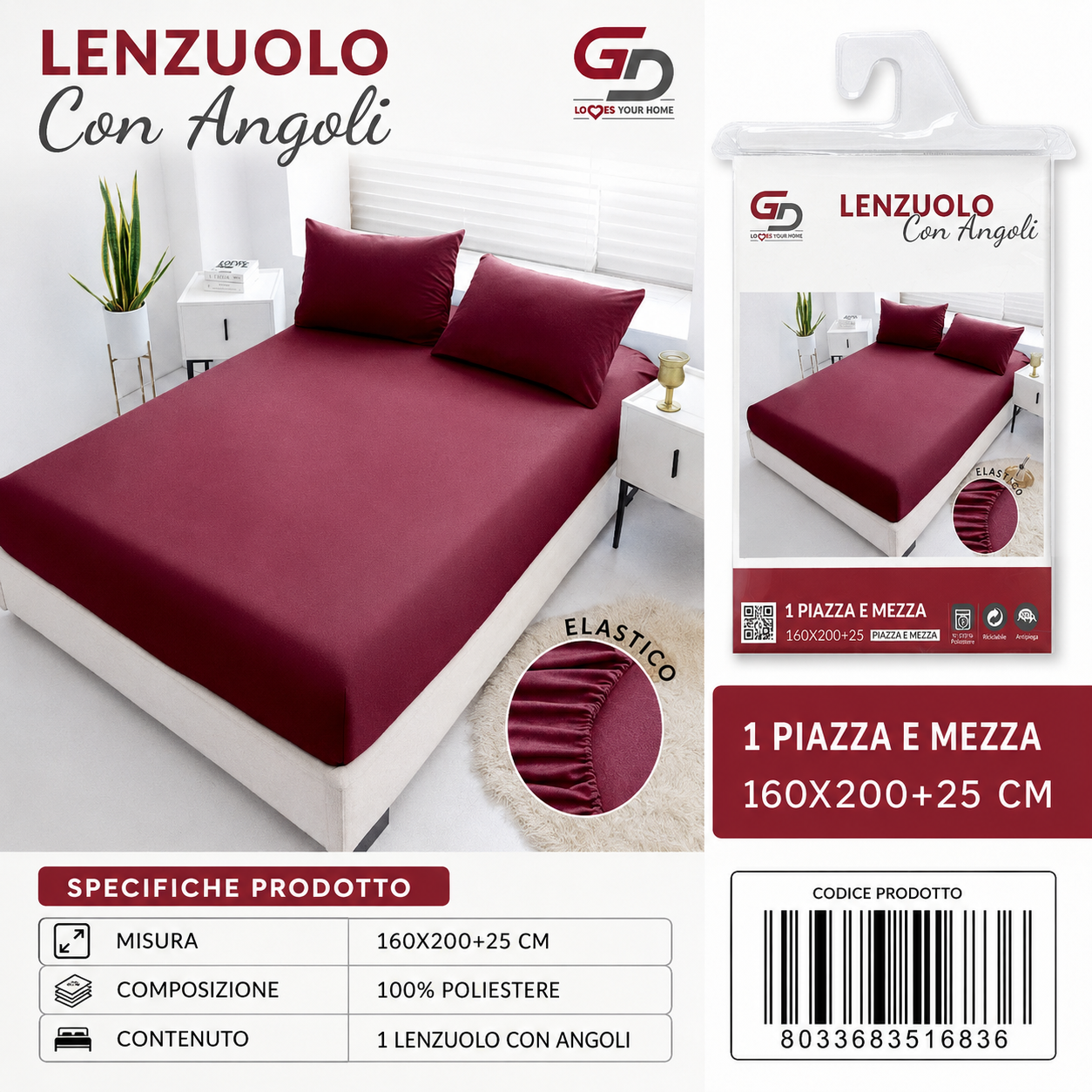 Lenzuolo Con Angoli Copripiumino+2 Federe Cuscino