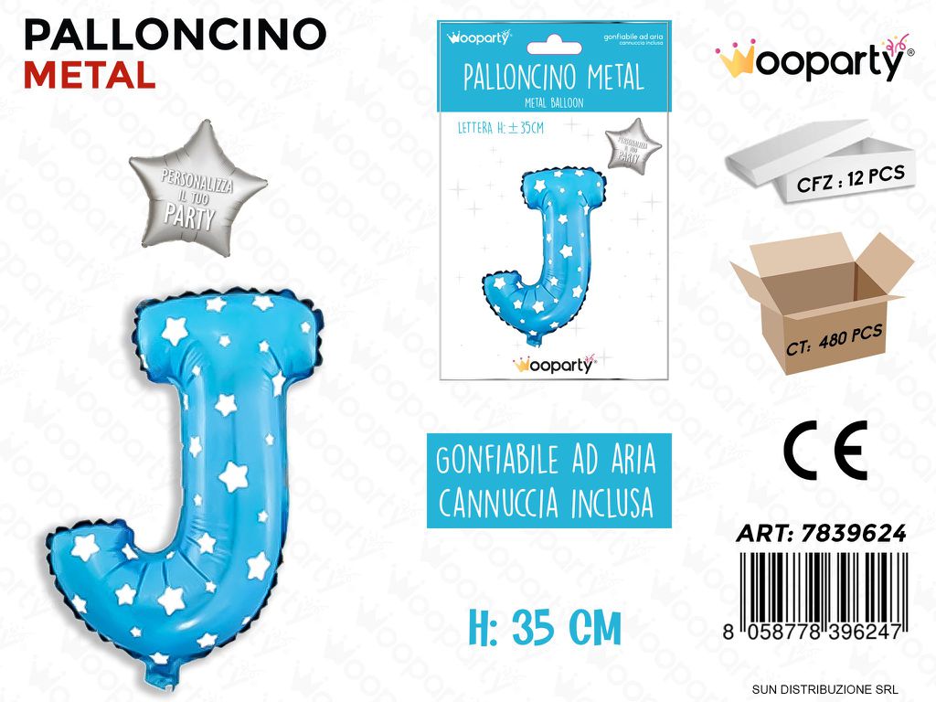 Palloncino Mylar Blu c/ Stelle Let. J 35CM