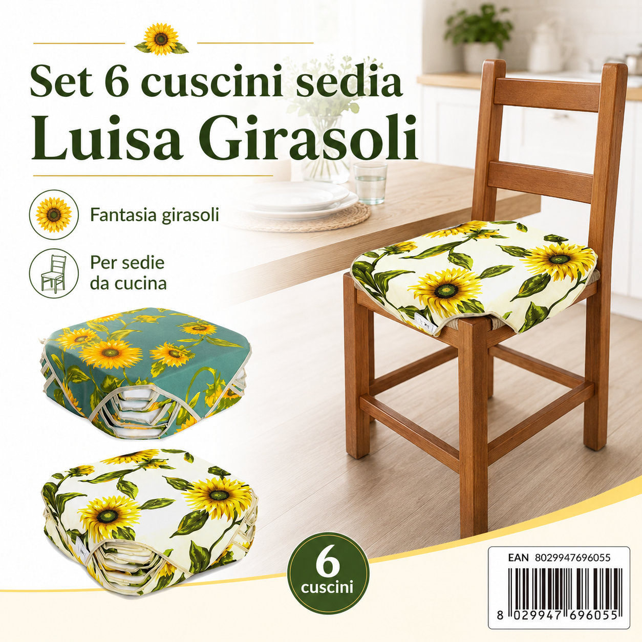 Set 6 Cusc Sedia Luisa Girasoli