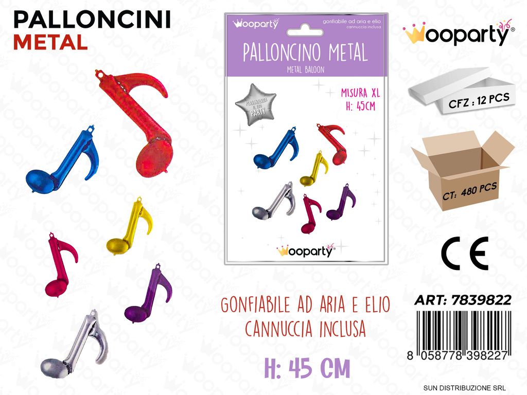 Palloncini Metal Note Musicali Col. Ass. 45CM