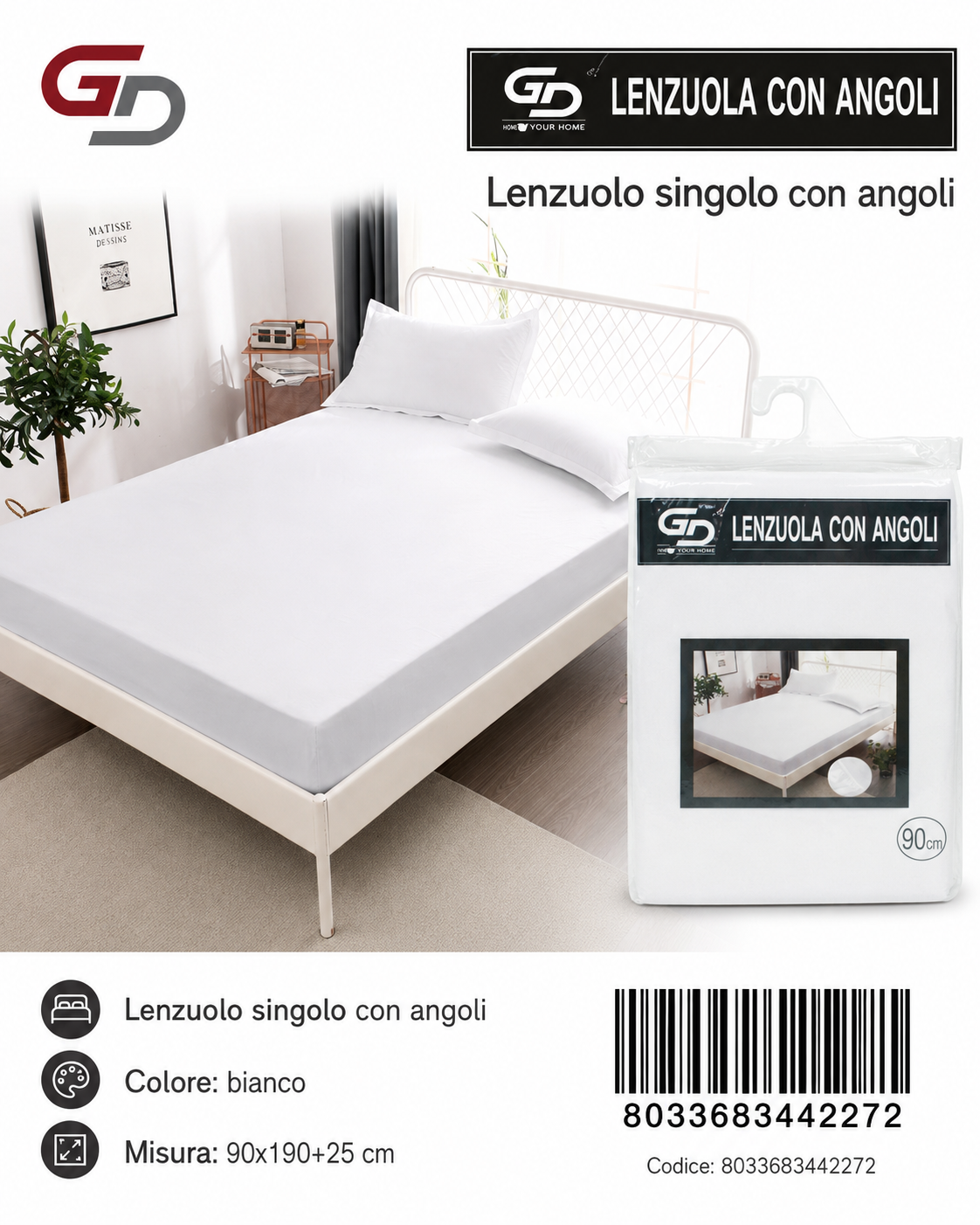 Lenzuolo Sotto Con Angoli Singolo 90*190+25Cm