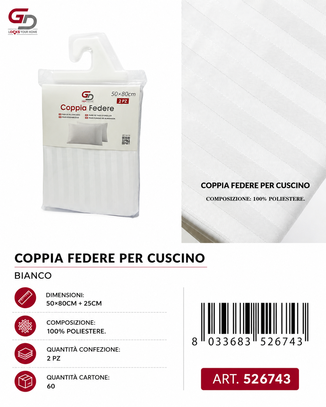 Federa Per Cuscino 50*80Cm