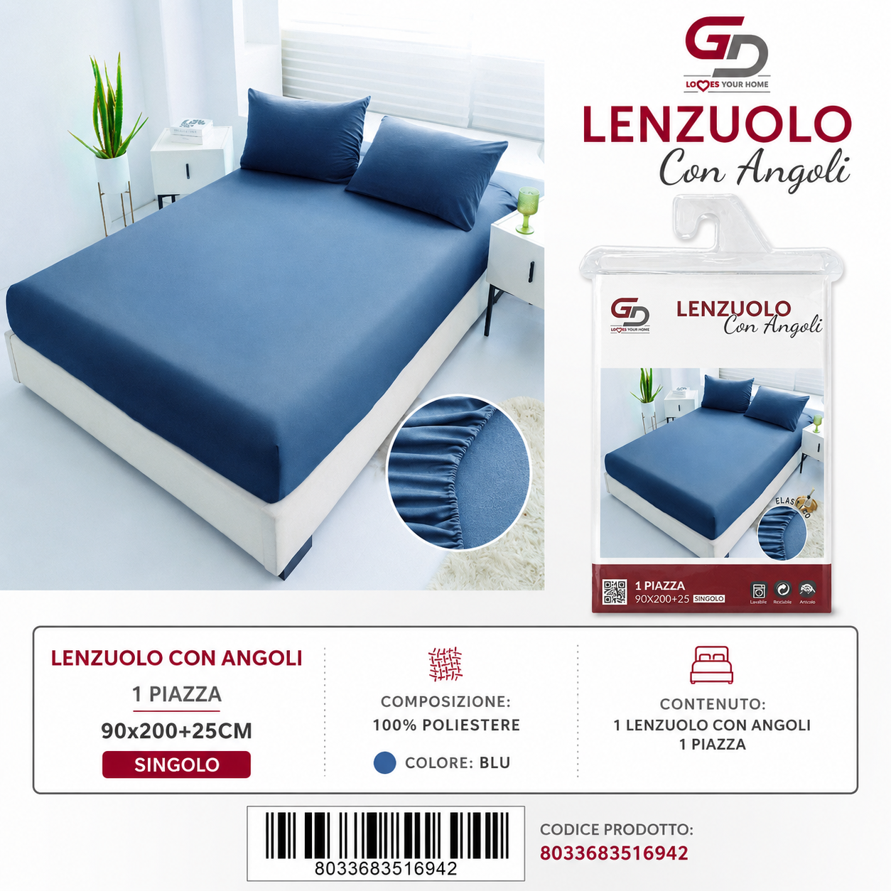 Lenzuolo Con Angoli 90*190+25Cm In Poliestere