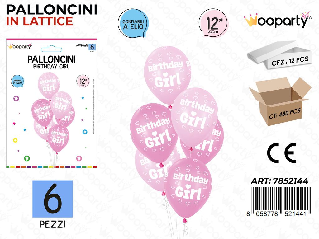 Wooparty Palloncini Birthday Girl 6PCS 30CM