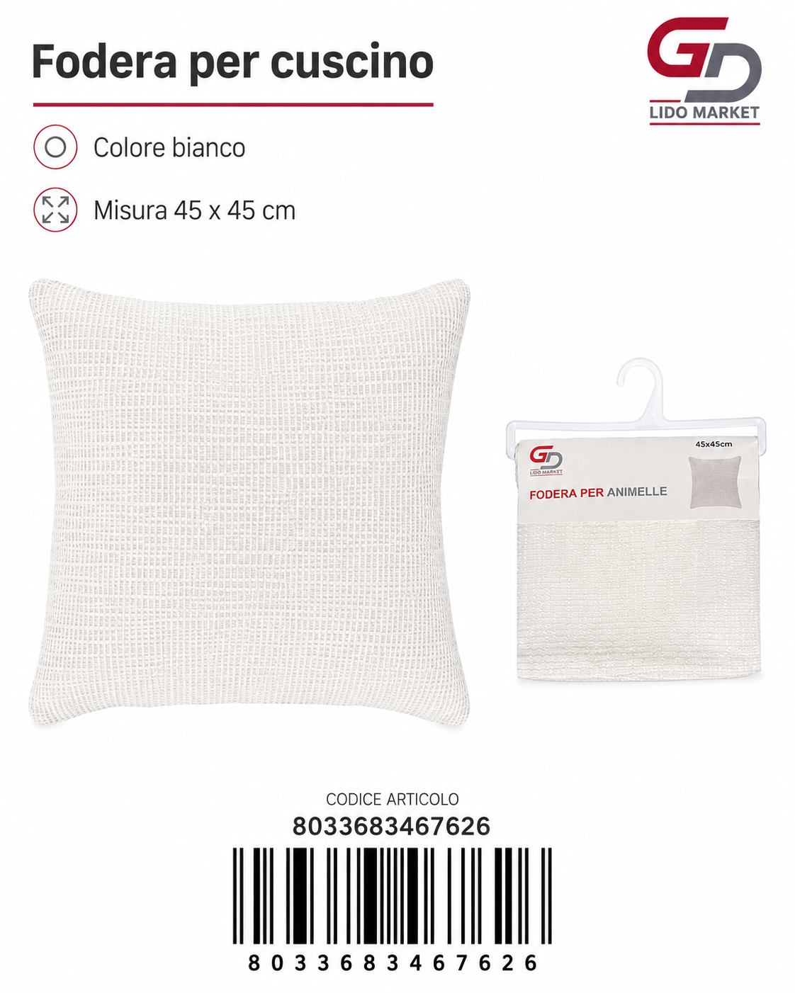 Federa Per Cuscino Animelle 45*45Cm